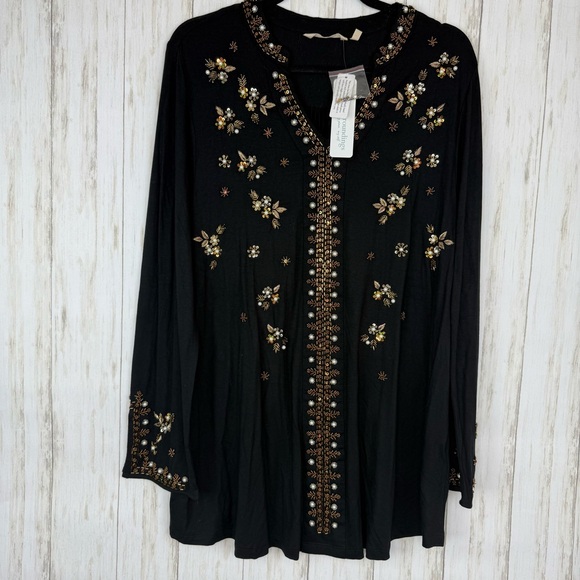 Soft Surroundings NWT XL Festa Black Embellished Top - Picture 6 of 12